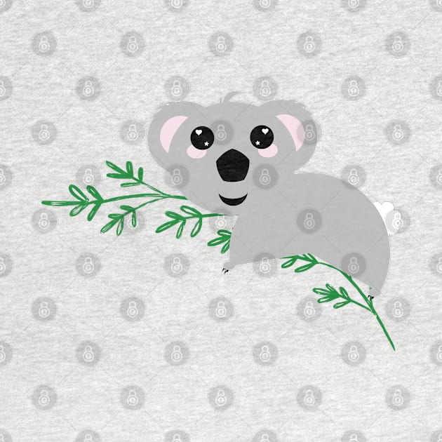 Grey Koala Green Leaves by FamilyCurios